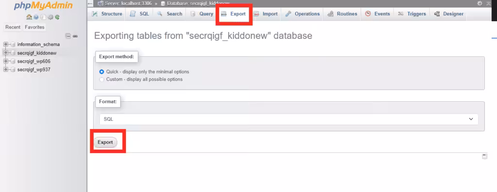 database backup i phpmyadmin