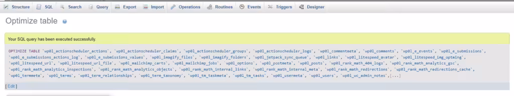 vellykket optimering af databasen