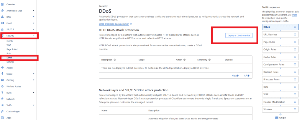 how to deploy ddos override to secure cloudflare protection against ddos attacks 