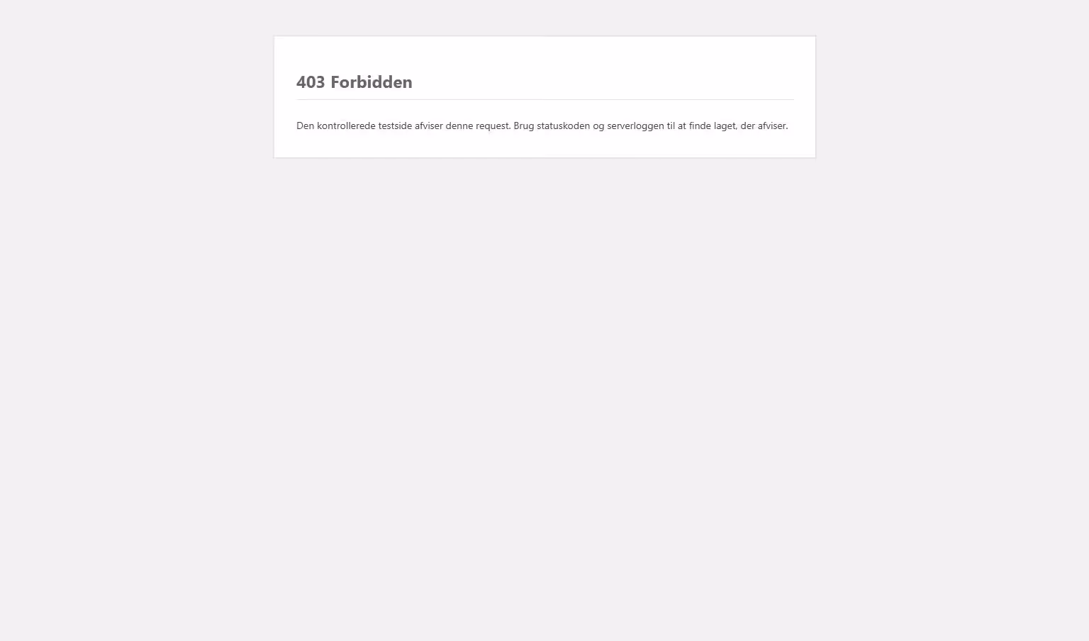 Kontrolleret 403 Forbidden-fejlside i et WordPress-testmiljø
